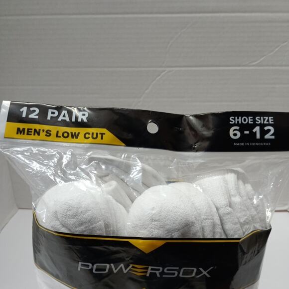 Powersox Men's Low Cut Socks 12 Pair White Size Large 6-12 Moisture Wicking NEW - Picture 2 of 4